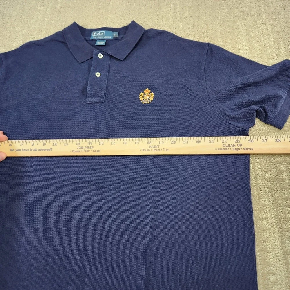 Vintage Polo Ralph Lauren Shirt Men XL Cookie Crest‎ Mesh Polo Crown Blue Cotton